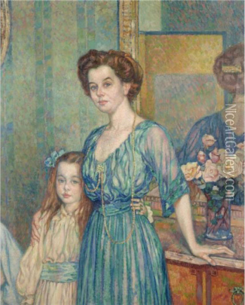 Mme Von Bodenhausen Avec Un Enfant Oil Painting - Theo van Rysselberghe
