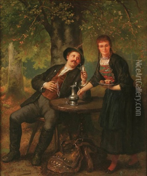 A Good Meal Oil Painting - Carl Wilhelm Huebner