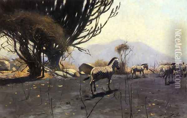 A Herd of Zebras Oil Painting - Wilhelm Kuhnert