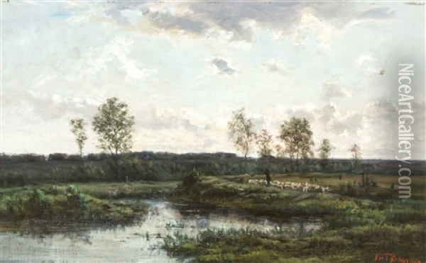 Paysage Avec Etang Et Berger Oil Painting - Theodore Antoine Tscharner