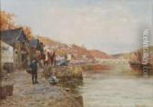 Boys Fishing From The Pier In Looe Cornwall Oil Painting - Henry John Yeend King