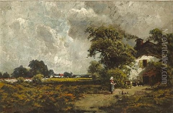 Feeding The Birds Before The Storm Oil Painting - Ransom Gillet Holdredge