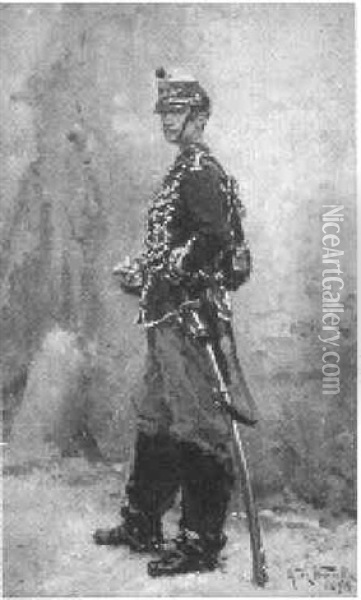 Portrait Of A French Soldier Oil Painting - Alphonse Marie de Neuville