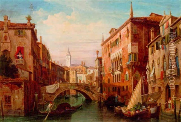 Vue Af Canale E Palazzo Osmarino I Venedig Oil Painting - Gustaf Wilhelm Palm