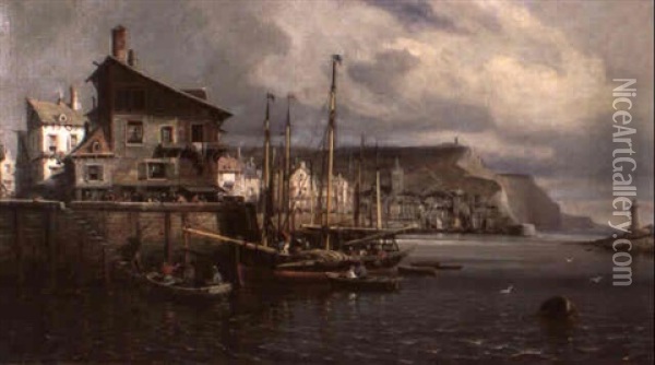 Fishing Village On The Brittany Coast Oil Painting - Charles Euphrasie Kuwasseg