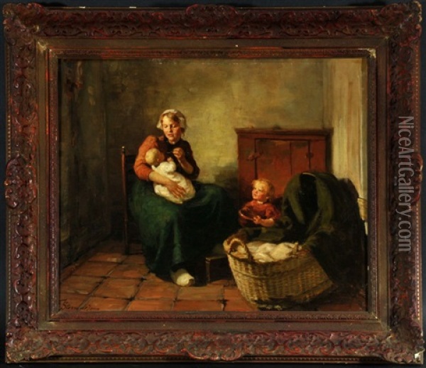 Stubenszene Mit Mutter Und Ihren Beiden Kindern Oil Painting - Jacobus Frederik Sterre De Jong