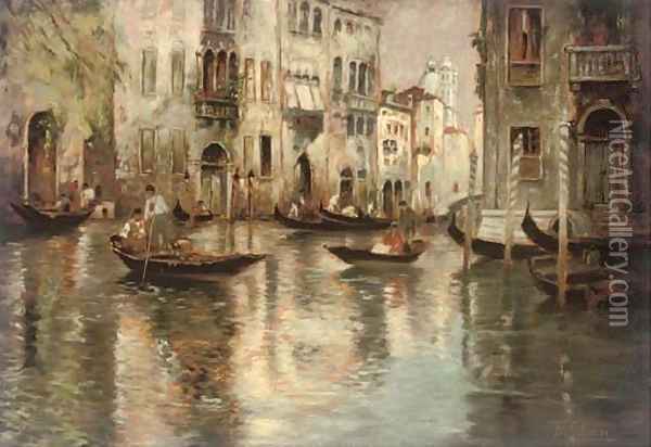 A busy backwater, Venice Oil Painting - Ferdinando Silvani