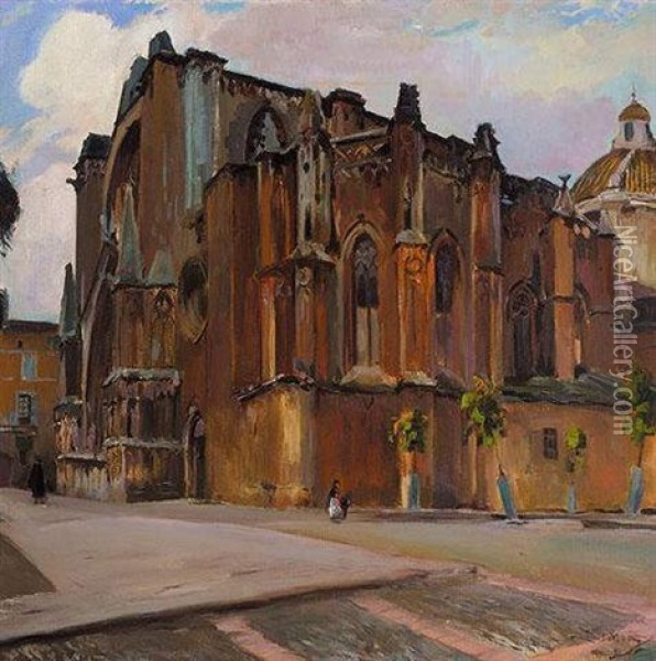 La Catedral De Tarragona Oil Painting - Joaquin Mir Trinxet