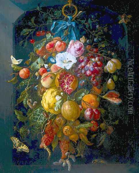 Festoon of Fruit and Flowers Oil Painting - Jan Davidsz. De Heem