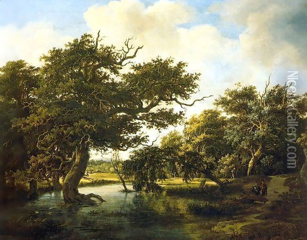 Marshy Wood Oil Painting - Meindert Hobbema