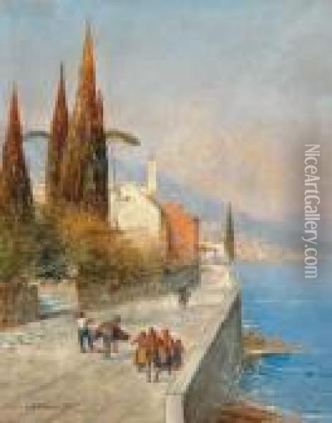 Southern Coastal View Oil Painting - Georg Fischof