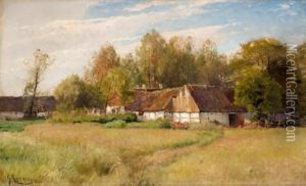 Farm In Falsterbo With Flowering Meadow Oil Painting - Gustaf Rydberg