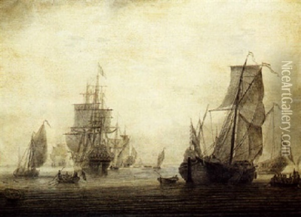 Navires Hollandais Sur Une Mer Calme Oil Painting - Cornelis Bouwmeester
