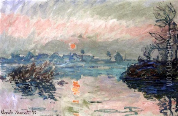 Coucher De Soleil A Lavacourt Oil Painting - Claude Monet