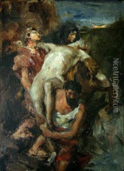 Sketch For The Deposition Oil Painting - Eugene Delacroix