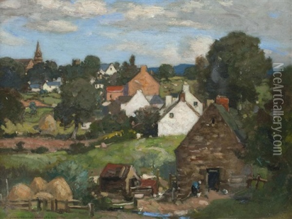 A Village, Probably Berwickshire Oil Painting - James Whitelaw Hamilton
