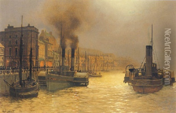 Whitby Harbour, Night Oil Painting - Arthur E. Grimshaw