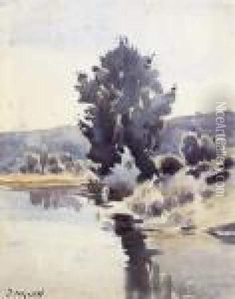 A Calm Stretch Of The River Oil Painting - Jean Eugene Masse