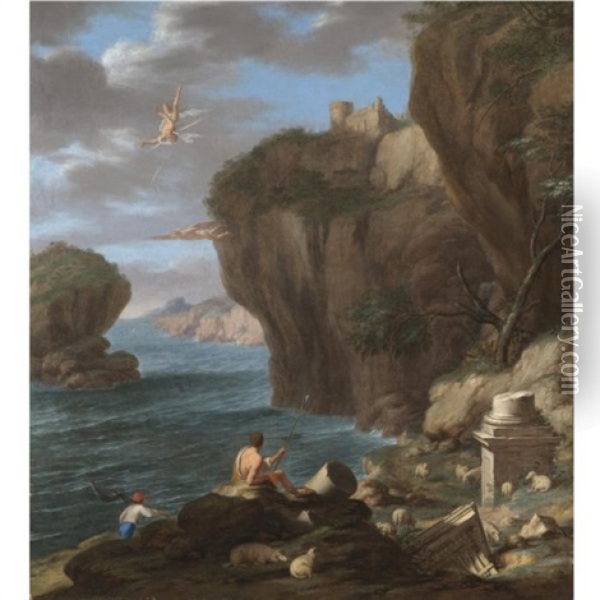 The Fall Of Icarus Oil Painting - Laurent de (LaHyre) LaHire