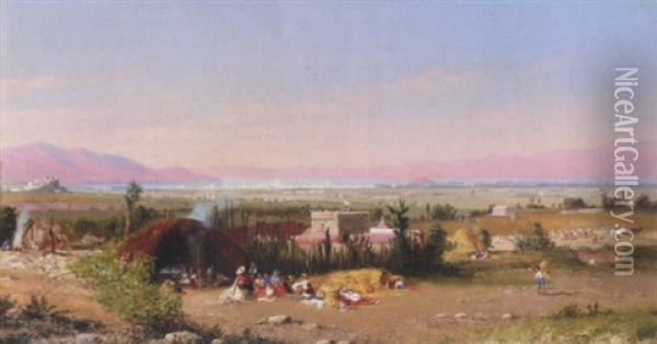 Figures In The Fields Outside Mexico City Oil Painting - Conrad Wise Chapman