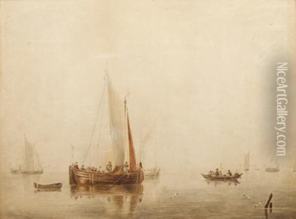 Fishing Vessels At Sea Oil Painting - William Anderson