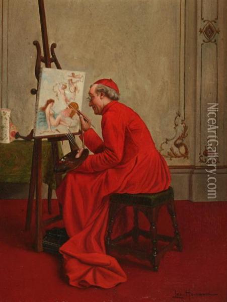 In The Cardinal's Studio Oil Painting - L o Hermann