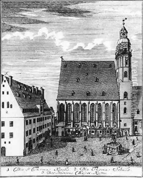 St Thomas Church and School in Leipzig Oil Painting - Johann Gottfried Krugner