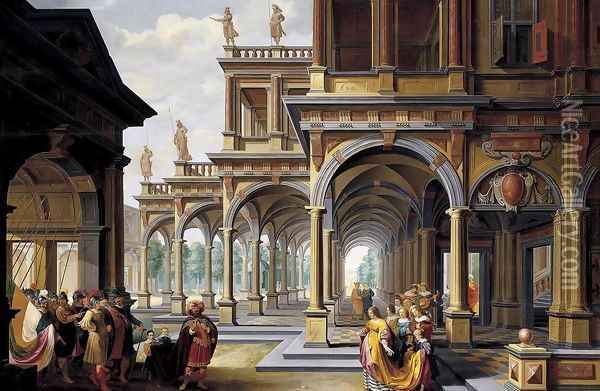 Architectural Capriccio with Jephthah and His Daughter Oil Painting - Dirck Van Delen