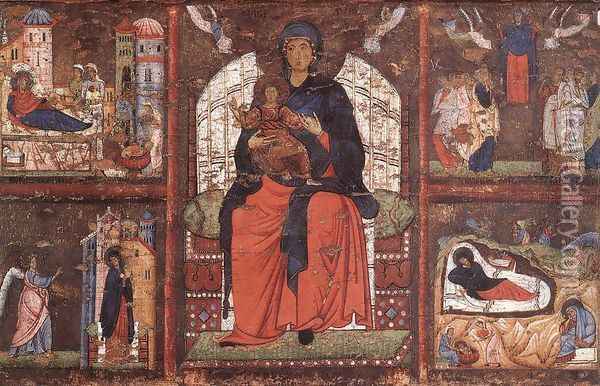 Virgin and Child Enthroned with Scenes from the Life of the Virgin 1270-75 Oil Painting - Italian Unknown Masters