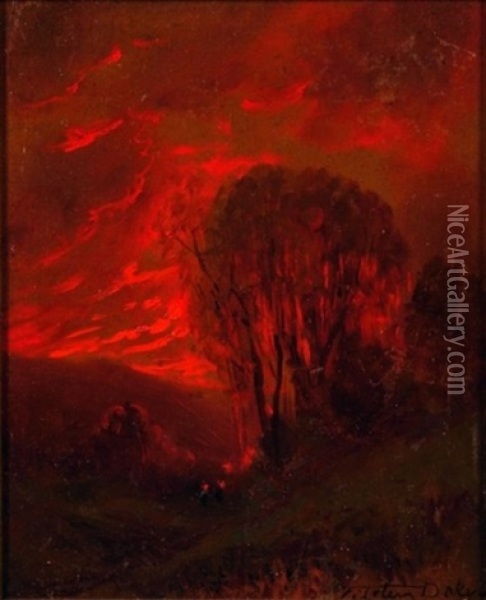 Landscape At Sunset Oil Painting - Tilden Daken