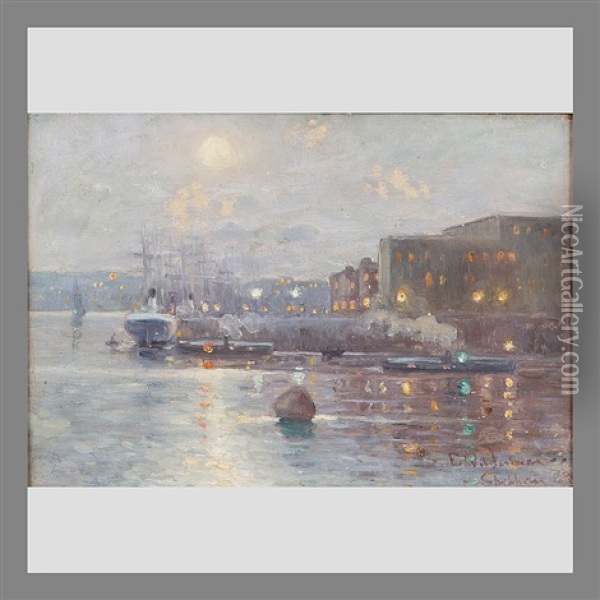 Stockholm By Night Oil Painting - Edvard (Edouard) Westman