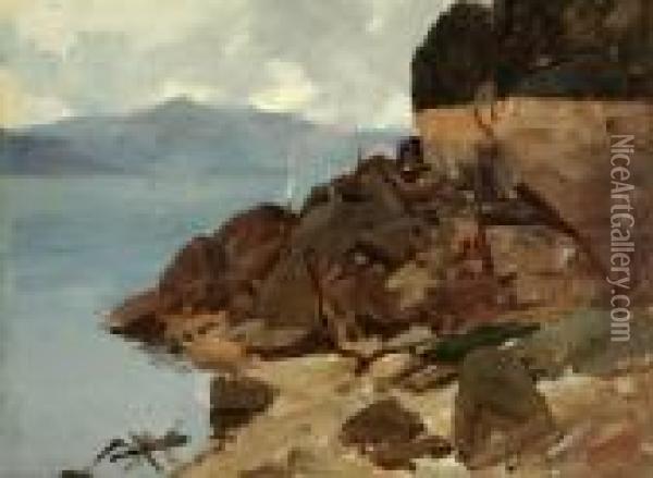 Coastal Rocks Oil Painting - Frank Tenney Johnson