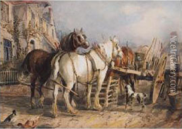 Cart Horses On A Village Street Oil Painting - William, Dover Of Burgess