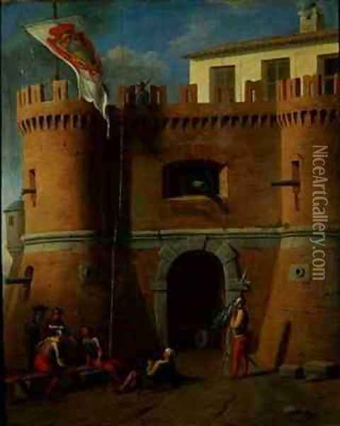 Soldiers outside a Fortified Castle Oil Painting - Michele (di Taddeo di Giovanni Bono) Giambono