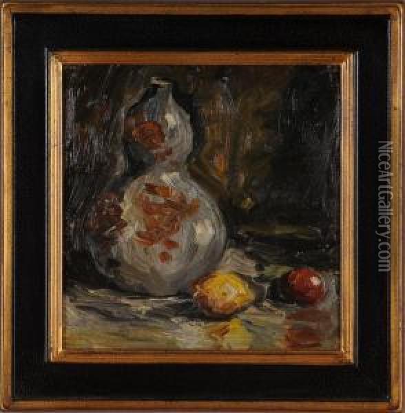 Vase With Lemon & Oil Painting - Merton Clivette