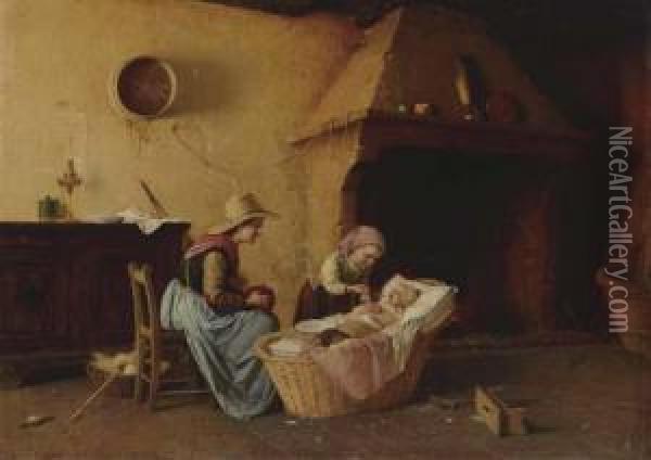 Feeding The Baby Oil Painting - Gaetano Chierici