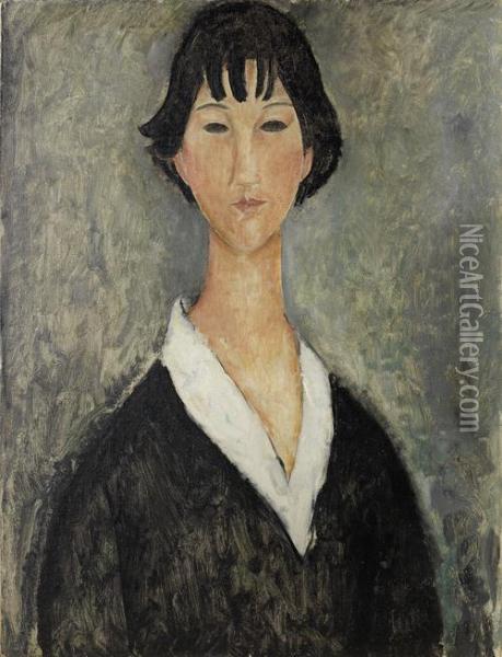 Jeune Fille Aux Cheveux Noirs Oil Painting - Amedeo Modigliani