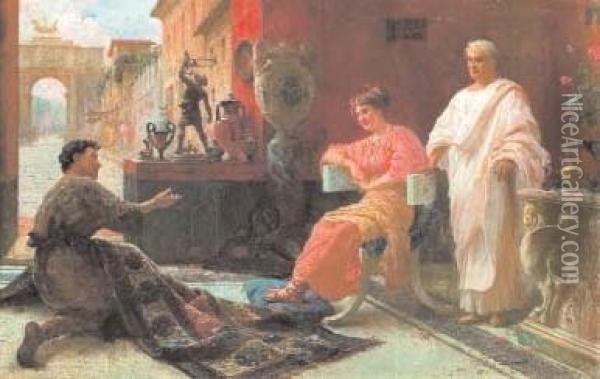 Venditore Di Tappeti A Pompei Oil Painting - Ettore Forti