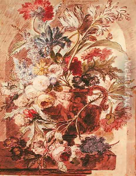 Bouquet of Flowers in a Vase Oil Painting - Jan Van Huysum