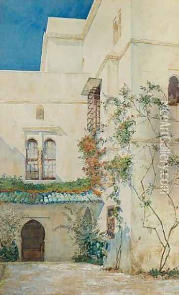 A courtyard in Algiers 1895 Oil Painting - Reginald Barratt