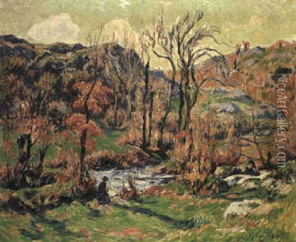 Vallee De Saint-oirnau, Le Pecheur Oil Painting - Henry Moret