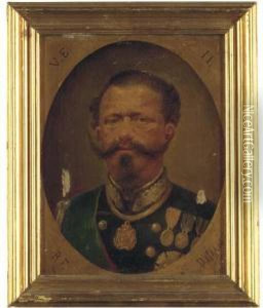 Portrait Of Vittorio Emanuele Ii, King Of Italy (1820-1878) Oil Painting - Cesare Maccari