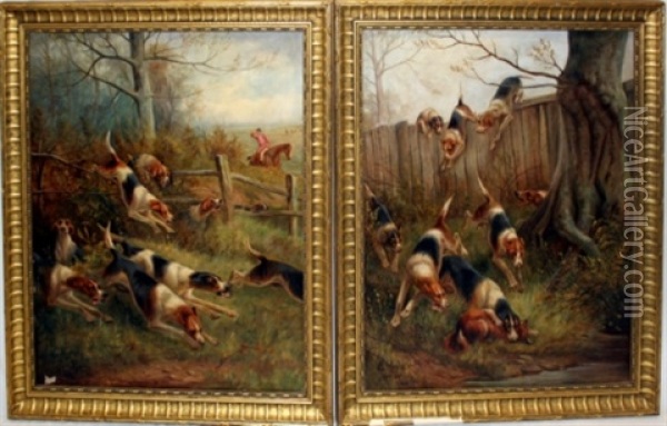 Hunting Dogs Oil Painting - E. Herbert