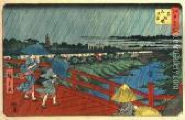 Les Endroits Celebres D'edo Oil Painting - Utagawa or Ando Hiroshige