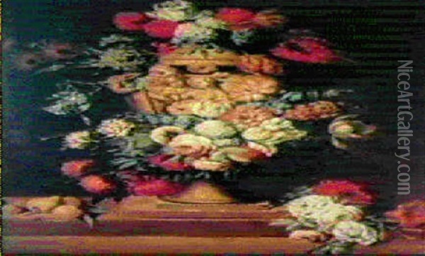 Guirlandes De Fleurs Entourant Un Vase, Sculpte D'amours    Peintres Oil Painting - Jan-Baptiste Bosschaert