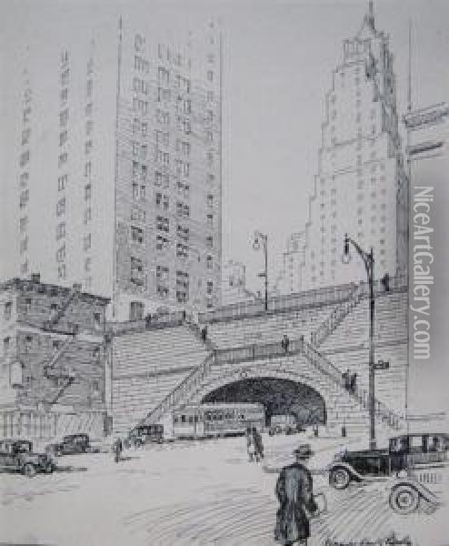 Entrance Of 42nd Street Tunnel At First Avenue Oil Painting - Vernon Howe Bailey