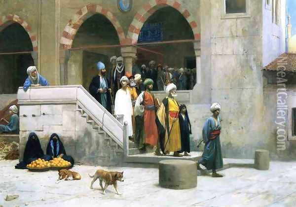 Leaving the Mosque Oil Painting - Jean-Leon Gerome