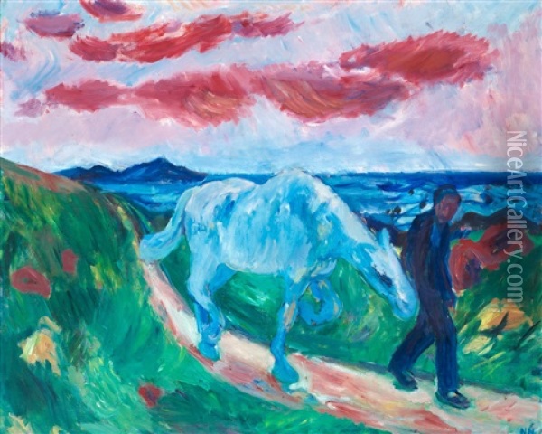 Bonde Vid Havet Oil Painting - Nils Nilsson