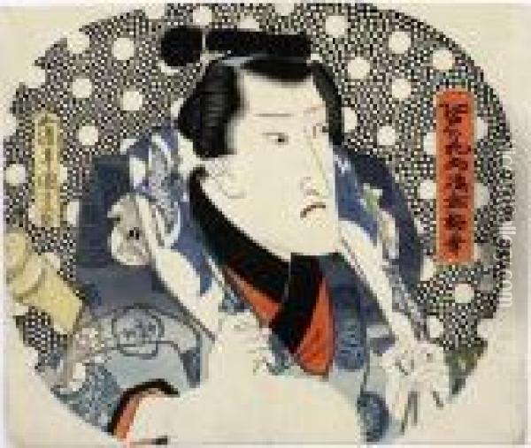 Baiko Depicted On A Fan Oil Painting - Kunisada