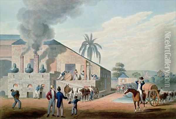 Slaves Set to Work Producing Rum at the Distillery Antigua Oil Painting - William Clark